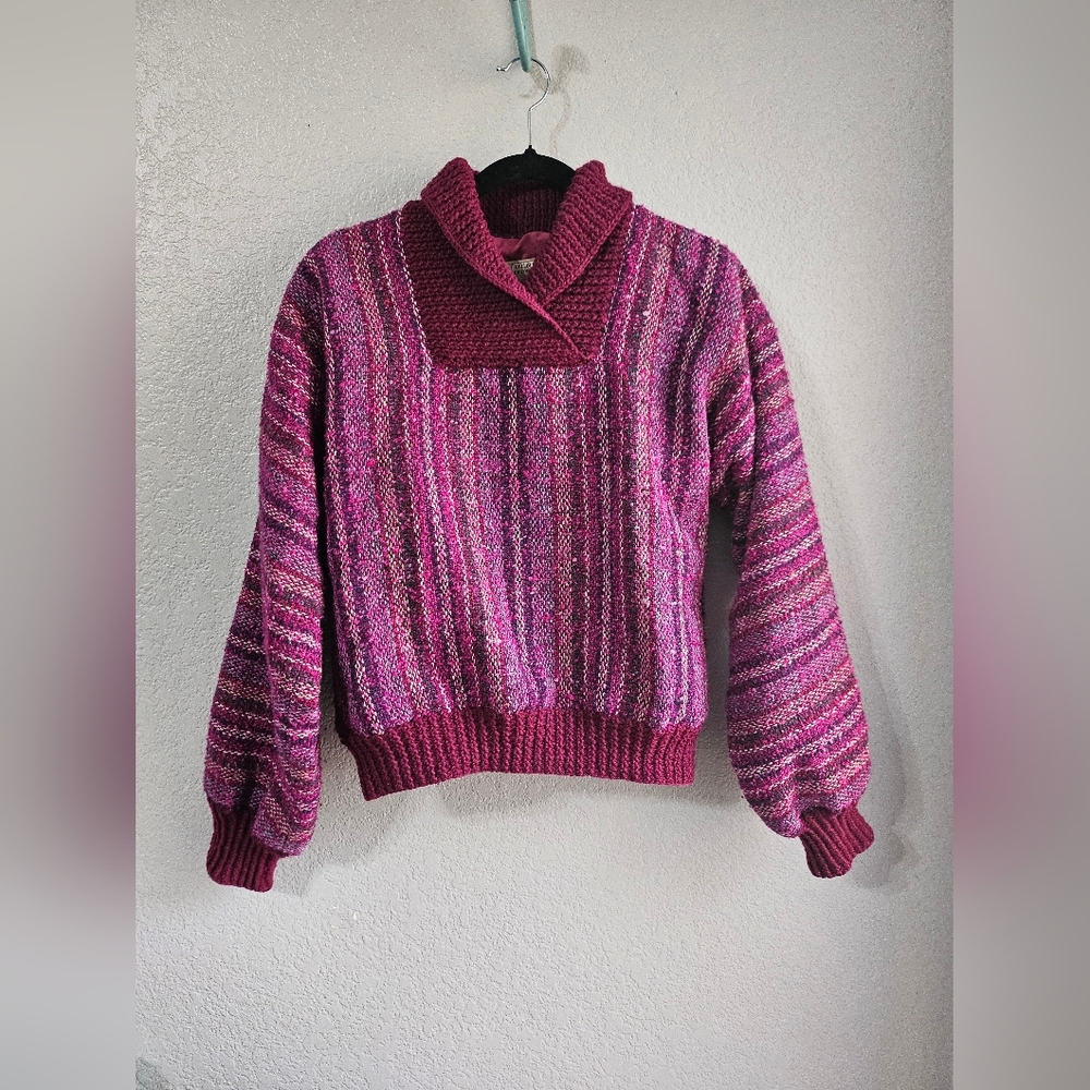 Vintage Handwoven Chunky Knit Sweater Pink Purple Oversized - Picture 2 of 5